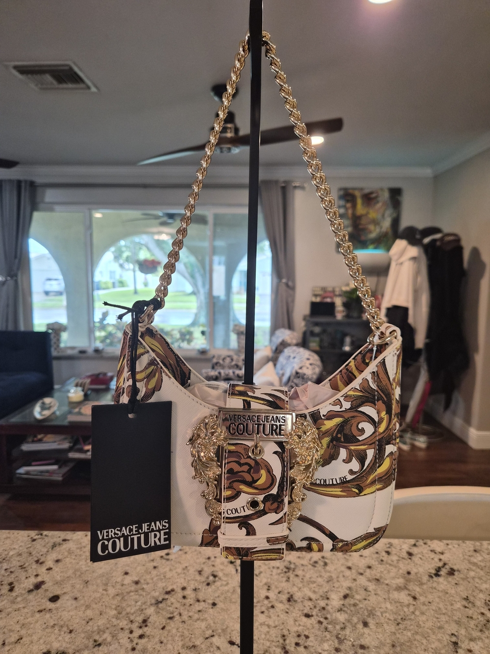 Versace Jeans Collection White & Gold Baroque Shoulder Bag